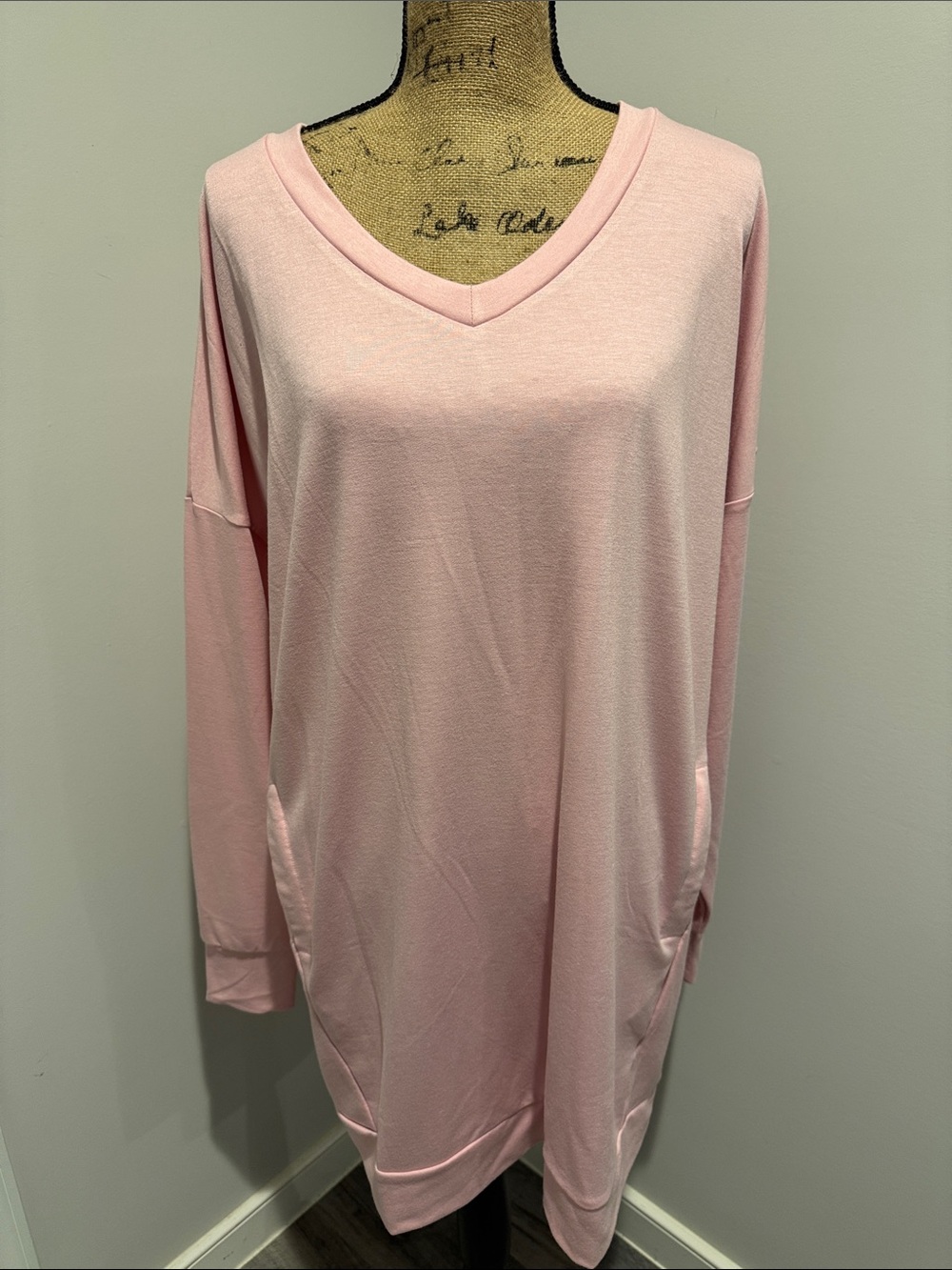 Zenana V-Neck Long Sleeve Dress - Pink